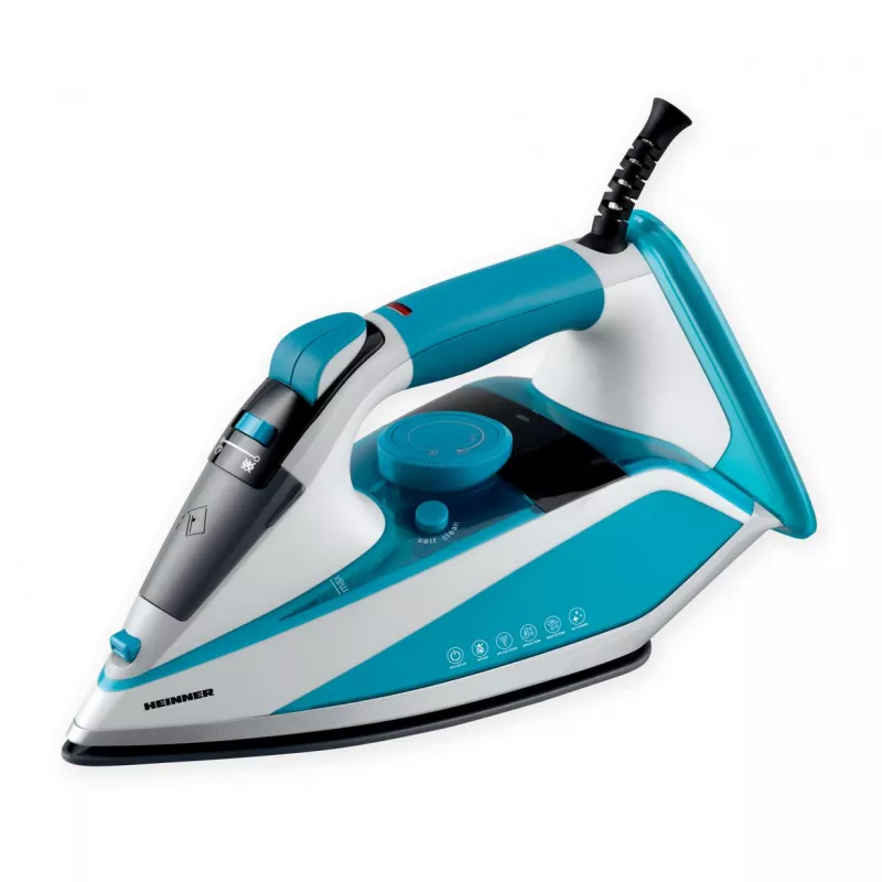 Fier de calcat Heinner HSI2400LGR, Talpa ceramica,  2400 W,  350 ml,  Alb,  Turcoaz