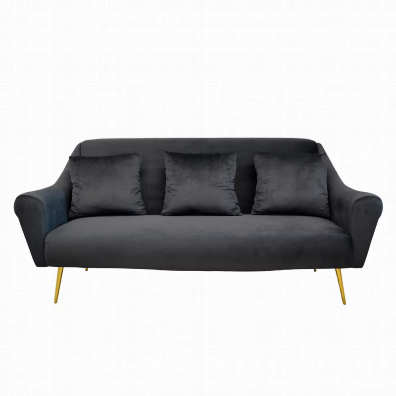 Диван DP GLORIOSA(3 LOCURI)~MS01-84+GOLD LEG, Металл,  Ткань,  Черный, 200 x 95 x 60