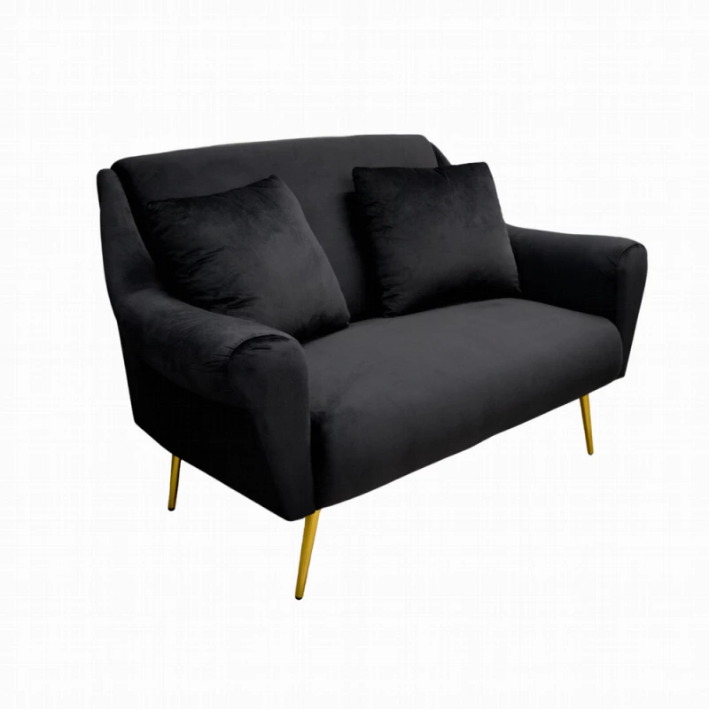 Canapea DP GLORIOSA(2 LOCURI)~MS01-84+GOLD LEG, Metal,  Stofa,  Negru,, 150 x 76 x 60