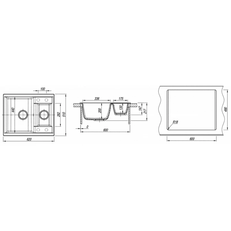 Chiuveta Dr.Gans Astra Gri, Granit compozit, 62 x 51