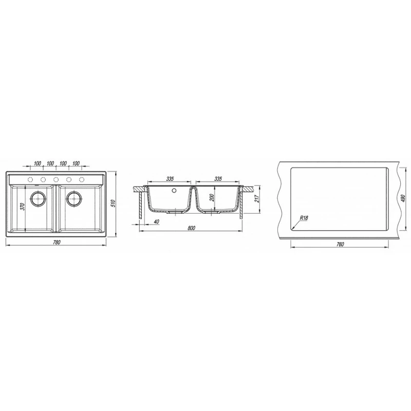 Chiuveta Dr.Gans ASTRA ALB, Granit compozit, 780 x 510 x 217