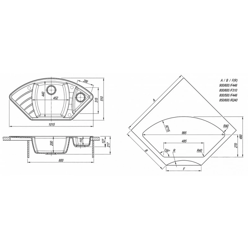 Chiuveta Dr.Gans Gabi 1015, Granit compozit, Negru, 101.5 x 51