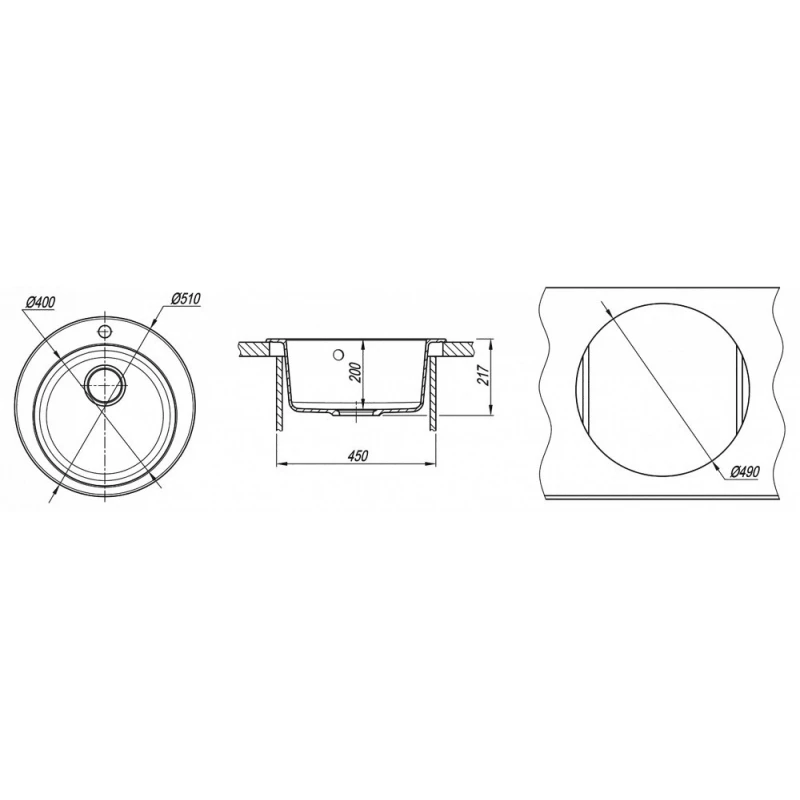 Chiuveta Dr.Gans Gala 510, Granit compozit, Negru, 51 x 51
