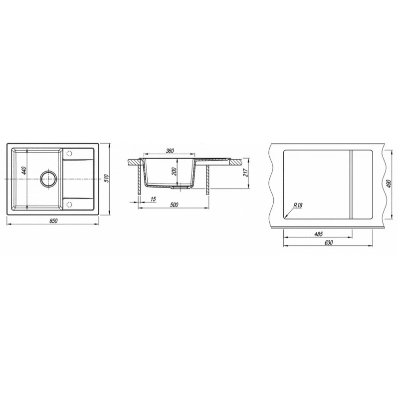 Chiuveta Dr.Gans Tehno 650, Granit compozit, Alb, 65 x 51