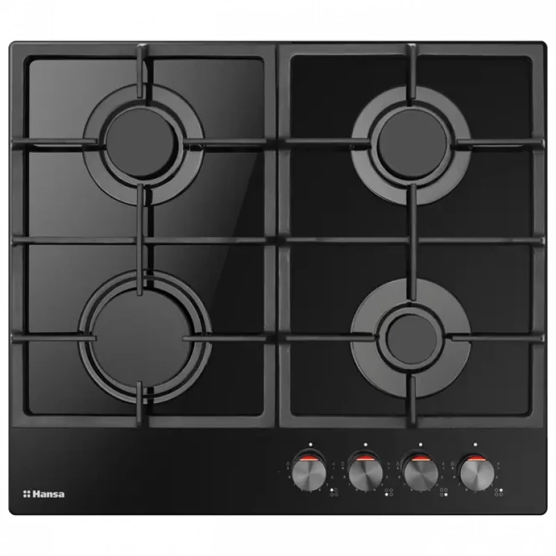 Plita incorporabila cu gaz HANSA BHKS610505, 4 arzatoare,  Aprindere electrica,  Sticla calita,  Negru
