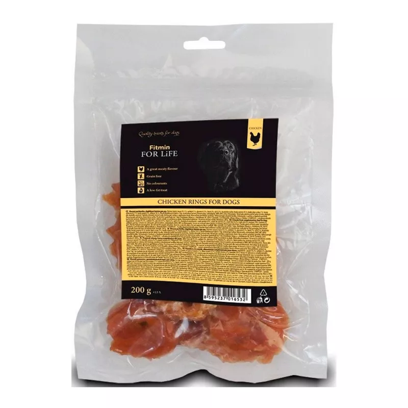 Snackuri pentru câini Fitmin FOR LIFE TREAT FOR DOGS CHICKEN RINGS, 200 g