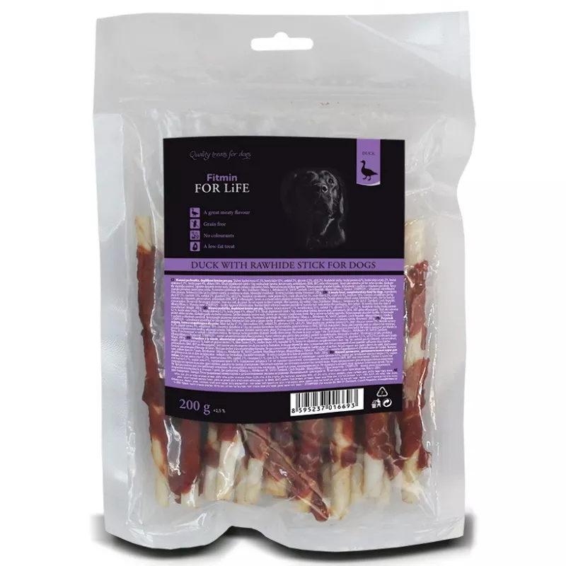 Snackuri pentru câini Fitmin FOR LIFE DOG TREAT DUCK WITH RAWHIDE STICK, 200 g