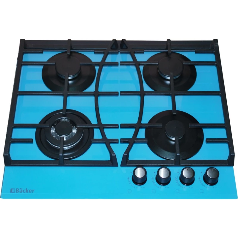 Plita incorporabila cu gaz BACKER HC-435W A, 4 arzatoare,  Arzator Wok,  Aprindere electrica,  Sticla calita,  Turcoaz