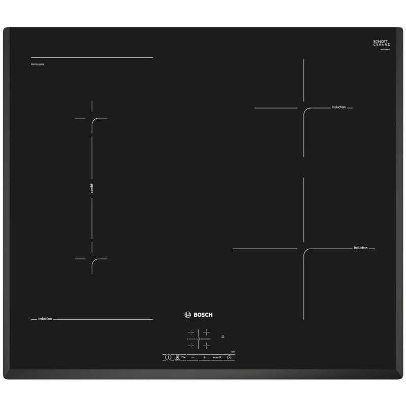 Plita incorporabila cu inductie BOSCH PWP651BB5E, 4 arzatoare,  Vitroceramica,  Control sensor,  Negru