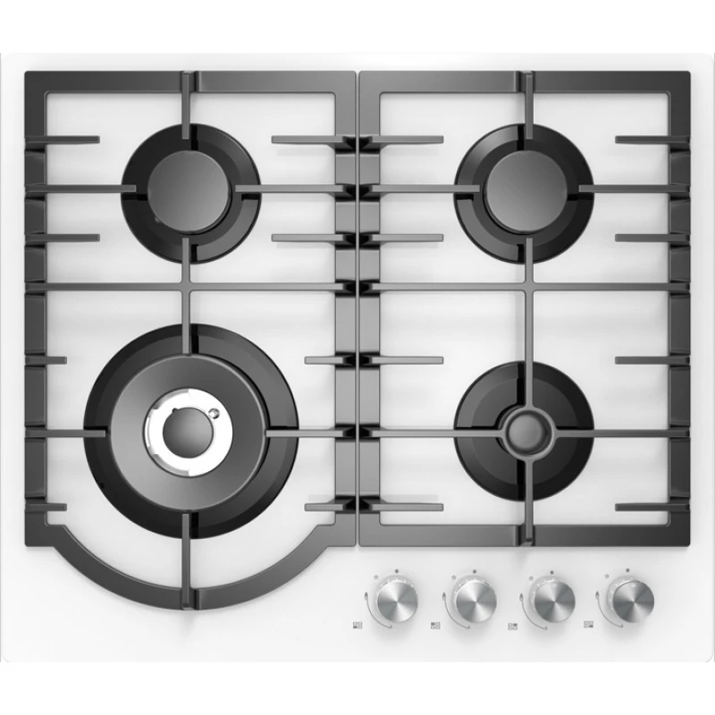 Plita incorporabila cu gaz MIDEA MG696TGW, 4 arzatoare,  Arzator Wok,  Aprindere electrica,  Sticla calita,  Alb