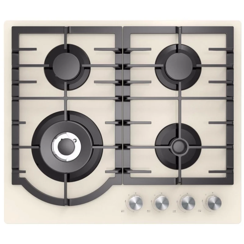 Plita incorporabila cu gaz MIDEA MG696TGI, 4 arzatoare,  Arzator Wok,  Aprindere electrica,  Sticla calita,  Bej