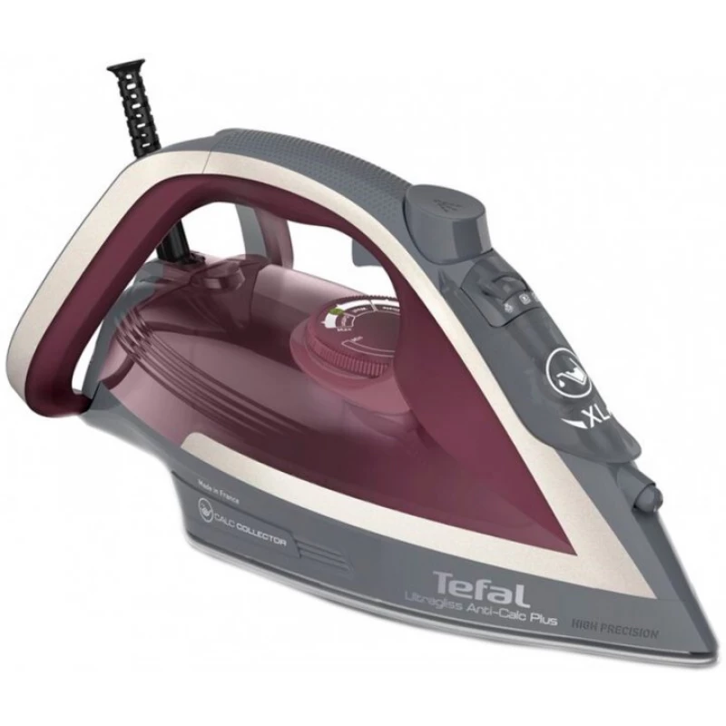 Fier de calcat Tefal FV6840E0, Durilium Airglide Autoclean, 2800 W, 200 g/min, 270 ml, Bordo, Gri