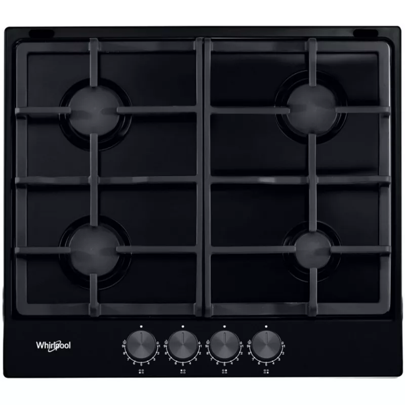 Plita incorporabila cu gaz Whirlpool TGML660NB, 4 arzatoare, Email, Aprindere electrica, Negru