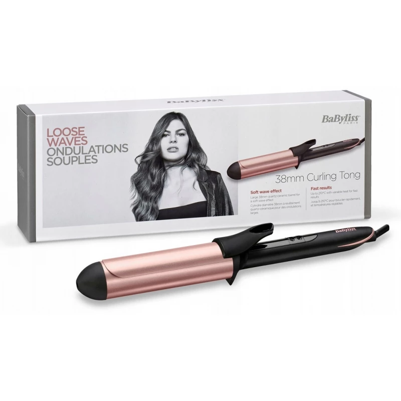 Ondulator BABYLISS C453E, 64 W, 6 setari, 210 °C, 38 mm, Tourmaline Ceramic, Negru, Roz