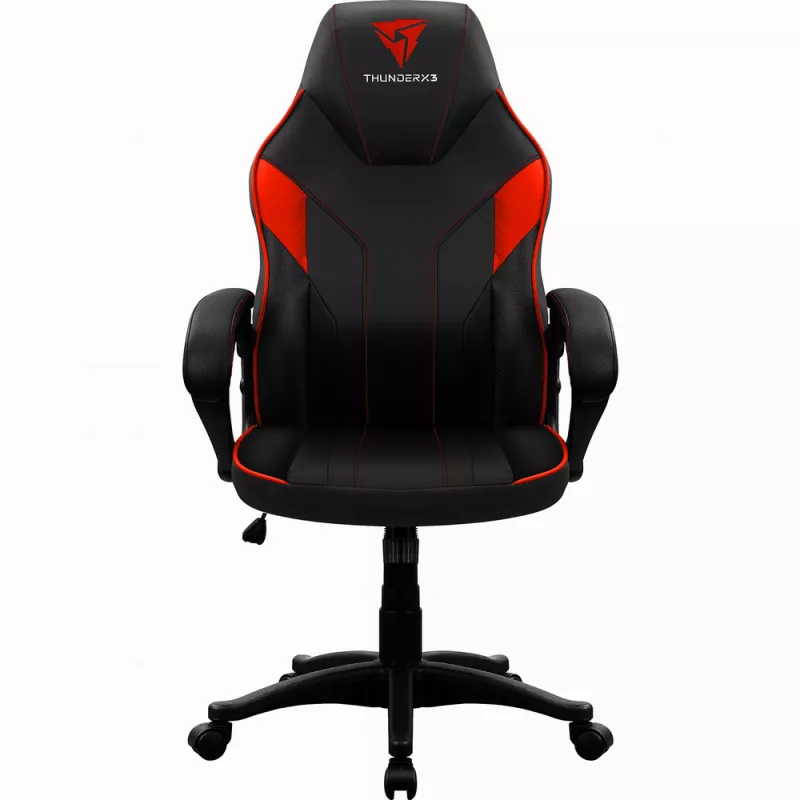 Fotoliu Gaming ThunderX3 EC1 Black/Red, Placaj, Piele artificiala, Gazlift, 150 kg, 165-180 cm, Negru, Rosu