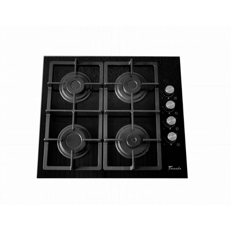 Plita incorporabila cu gaz TORNADO BRD-60 4G BL GL, 4 arzatoare, Sticla calita, Aprindere electrica, Negru