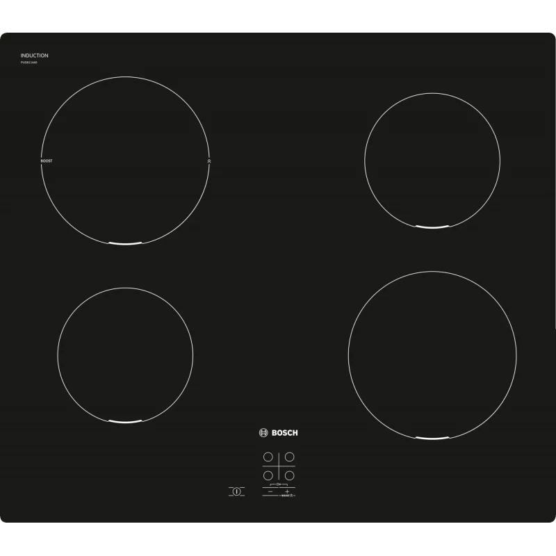 Plita incorporabila cu inductie BOSCH PUG611AA5E, 4 arzatoare, Vitroceramica, Control sensor, Negru