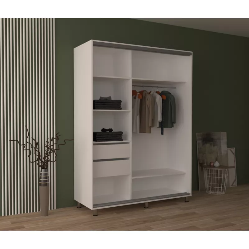 Dulap cu usi glisante MOBILDOR ARON 1100/600/2200, Alb briliant