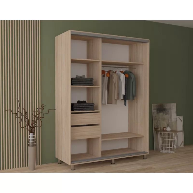 Dulap cu usi glisante MOBILDOR Aron 1300/600/2200, Stejar Sonoma