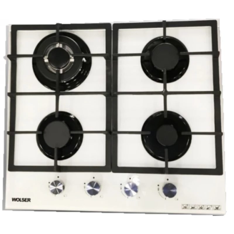 Plita incorporabila cu gaz WOLSER WL- 6400 GBN White, 4 arzatoare, Arzator Wok, Sticla calita, Aprindere electrica, Alb
