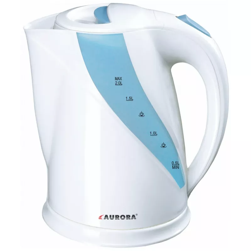 Электрочайник Aurora AU188, 2 л, 2000 Вт, Пластик, Фильтр, Вращение на 360°, Индикатор уровня воды, Индикация включения, Белый, Голубой