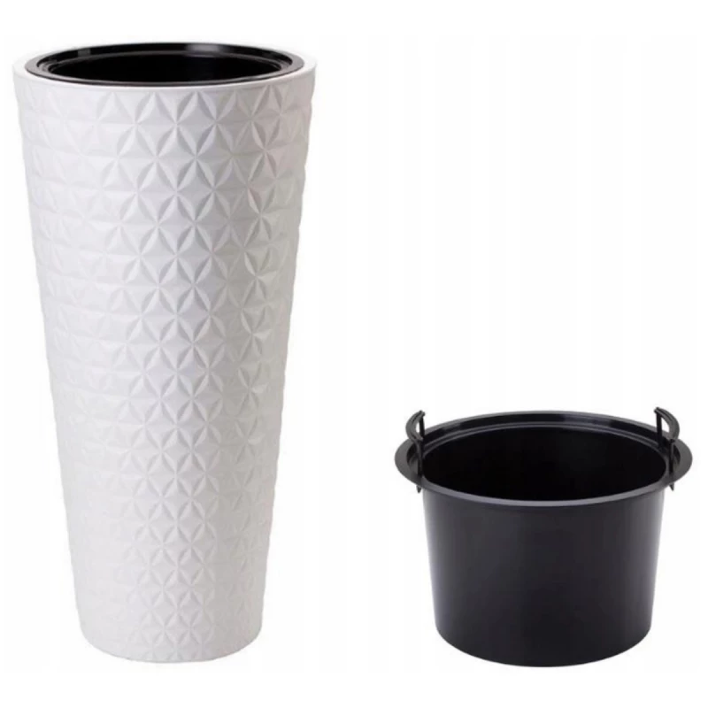 Ghiveci pentru flori RATTANA SLIM D29,7 CM, H58,5 CM, V25 L, V5,5 L, ALB