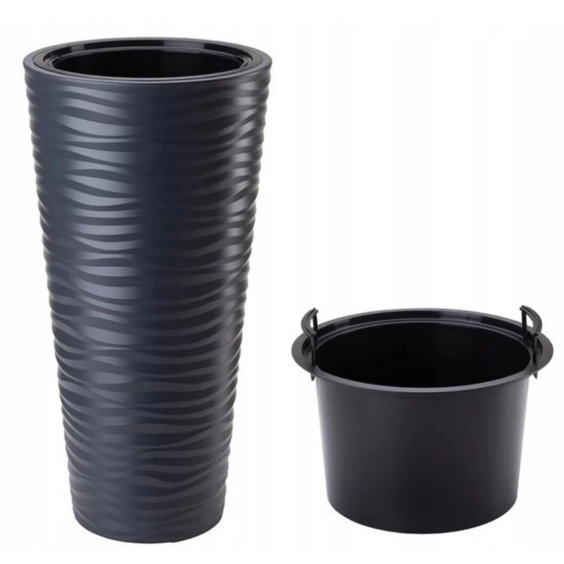 Ghiveci pentru flori SAHARA DUNES SLIM D29,5 CM, H56,5 CM, V25 L,V5,5 L, ANTRACIT