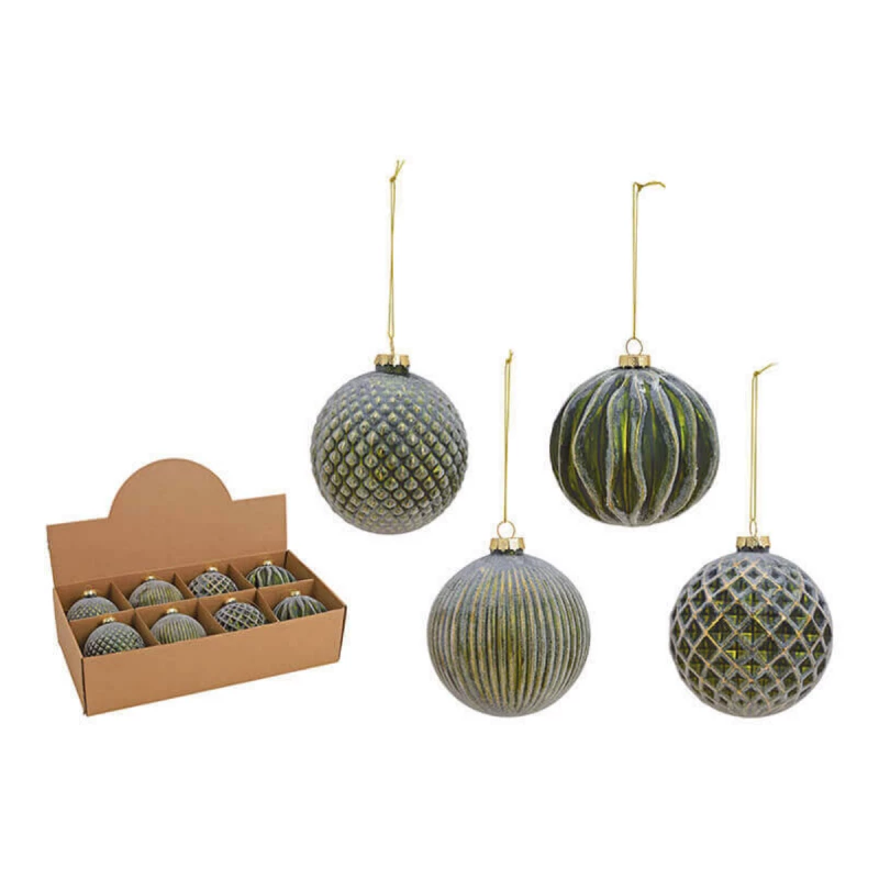Glob pentru brad STICLA VERDE AURIU, 4 ASS. 10X10X10CM
