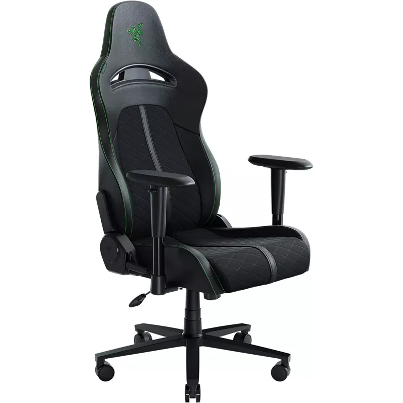 Fotoliu Gaming RAZER Enki X (Green), Otel, Piele artificiala, Gazlift, 136 kg, 166.5  – 204 cm, Negru, Verde