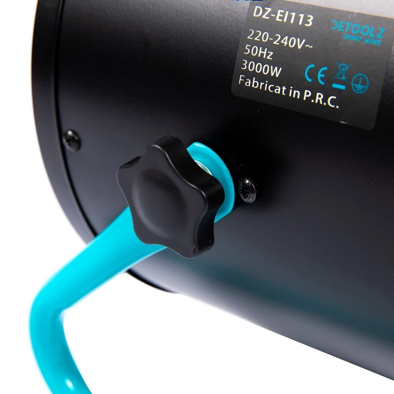 Aeroterma DETOOLZ 25/1500/3000W, PTC, 3000 W, 3 trepte de putere, 30 m², Termostat, Negru