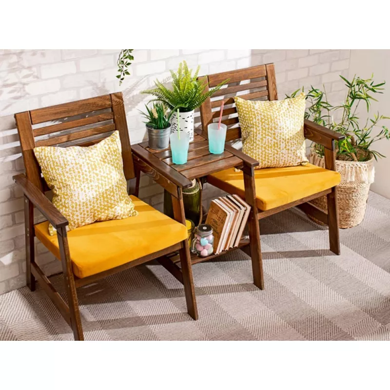 Set mobila de gradina Villager DUO, Lemn masiv de fag, Maro, Galben, 149 x 88 x 63