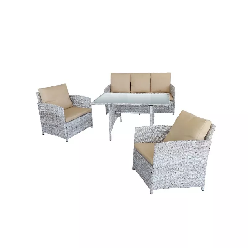 Set mobila de gradina Villager MONACO, Otel, Rattan, Gri