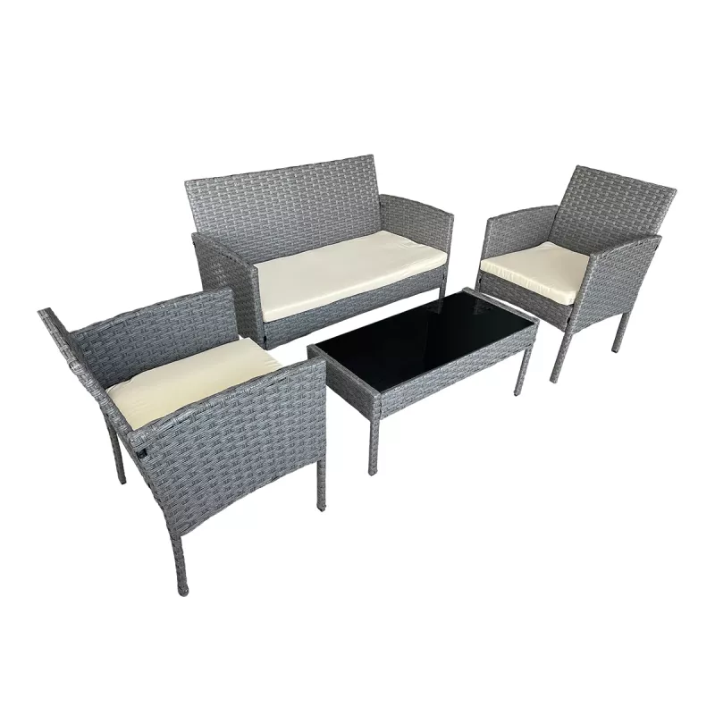 Set mobila de gradina Villager RENNES, Otel, Rattan, Gri, Alb