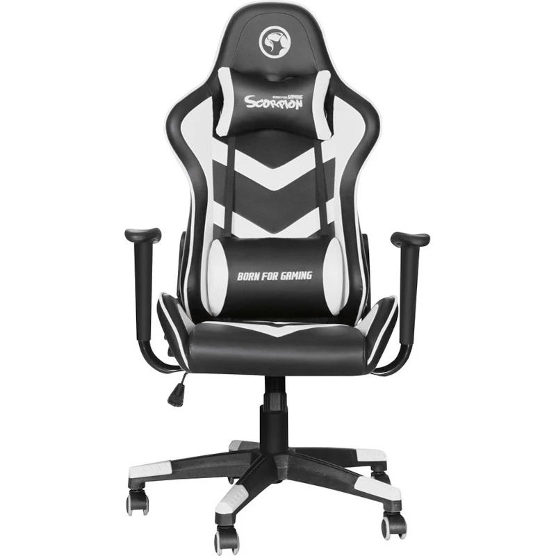 Fotoliu Gaming MARVO CH-106 White-Black, Metal, Piele, Gazlift, 150 kg, Alb, Negru