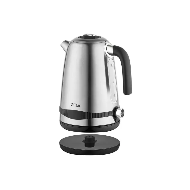 Ceainic electric Zilan ZLN1000 1.7L, 1.7 l, 2200 W, Inox, Plastic, Display, Filtru, Baza rotativa, Inox, Negru