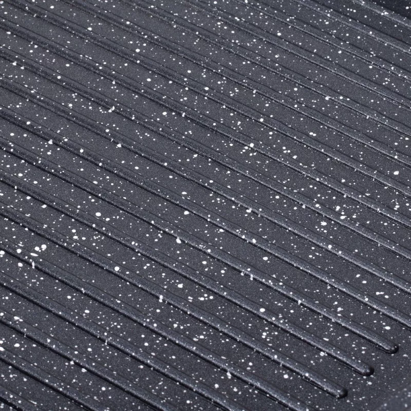 Сковорода гриль RESTO MERIDIANA, 28 см, Литой алюминий, Антипригарное мраморное покрытие, Черный