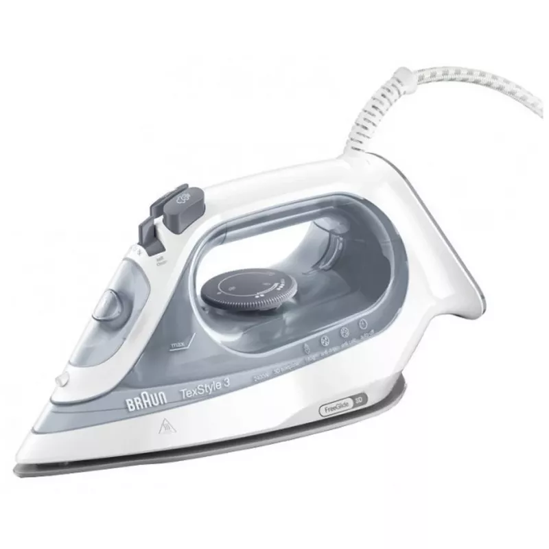 Утюг BRAUN SI3054GY, 2400 Вт, 45 г/мин, 180 г/мин, 270 мл, Подошва SuperCeramic 3D FreeGlide, Белый, Серый