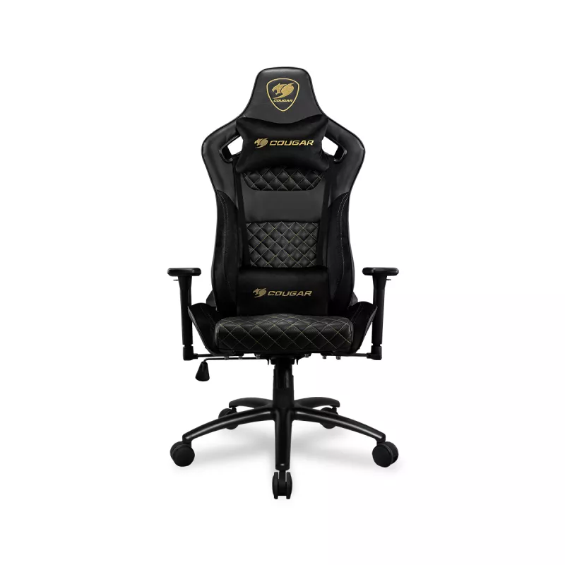 Fotoliu Gaming Cougar EXPLORE S Royal Black/Gold, Otel, Piele eco, Gazlift, 120 kg, 155-190 cm, Negru,Galben