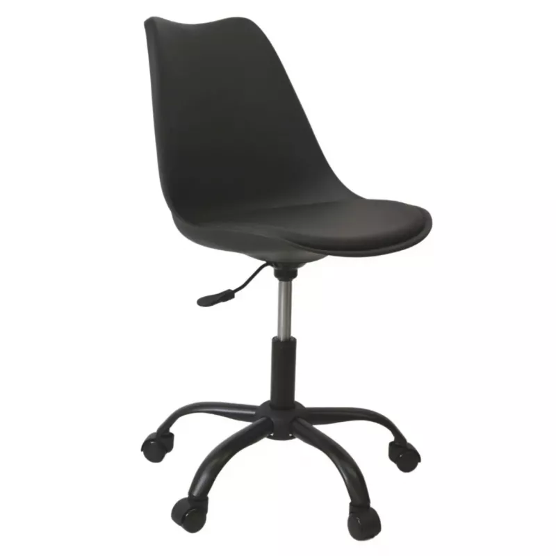 Fotoliu de birou DP F-2002~BLACK, Piele eco, Plastic, Negru, 47 x 42 x 82-92