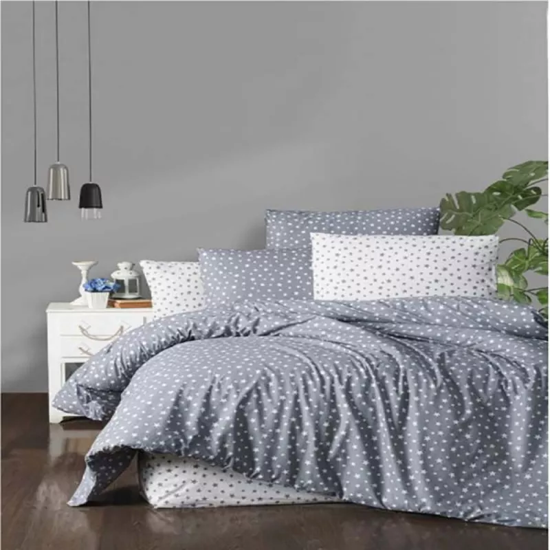 Lenjerie de pat Cottony SLPP STELUTELE, 2 persoane, Poplin, Gri