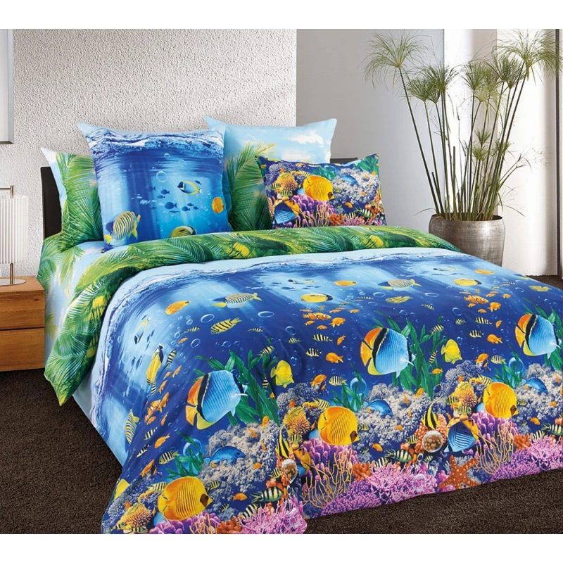 Lenjerie de pat Cottony SLPP SUBACVATICA, 2 persoane, Percale, Albastru