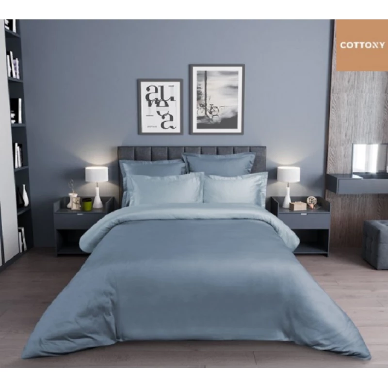 Постельное белье (комплект) Cottony SLPSL HRIZOLIT (R), Двуспальный Евро, Сатин Lux, Голубой