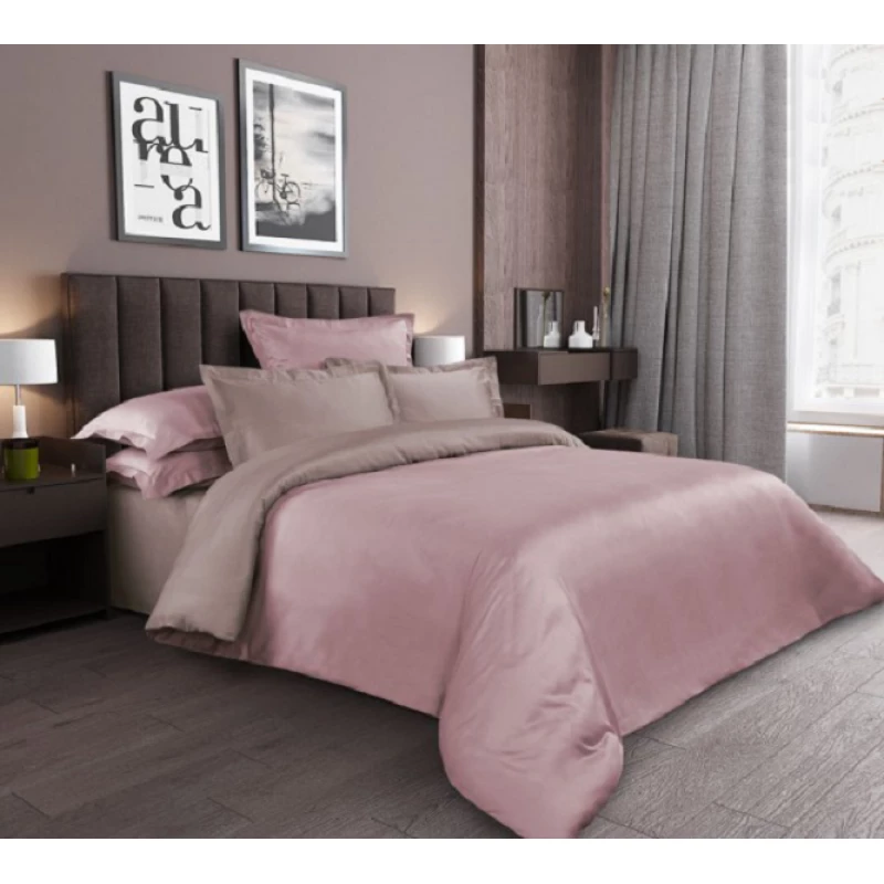 Lenjerie de pat Cottony SLPSL SATIN DE LUX MOUVE MOCCA UNITON, 2 persoane Euro, Satin de Lux, Mov, Mocca