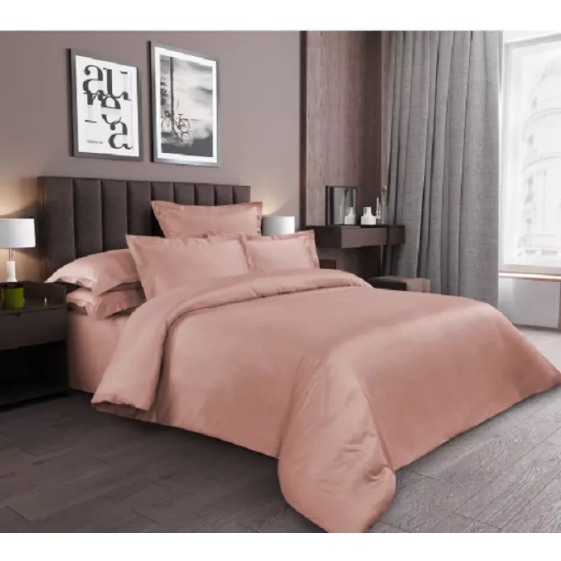 Lenjerie de pat Cottony SLPSL SATIN RUST UNITON, 2 persoane Euro, Satin de Lux, Roz