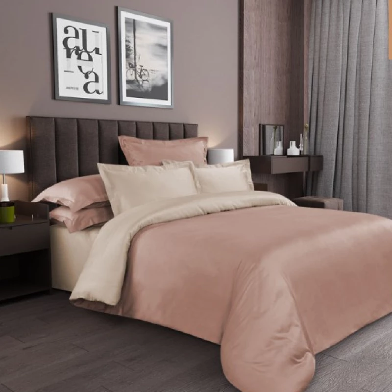 Lenjerie de pat Cottony SLPSL UNITON, 2 persoane Euro, Satin de Lux, Ivory, Rust