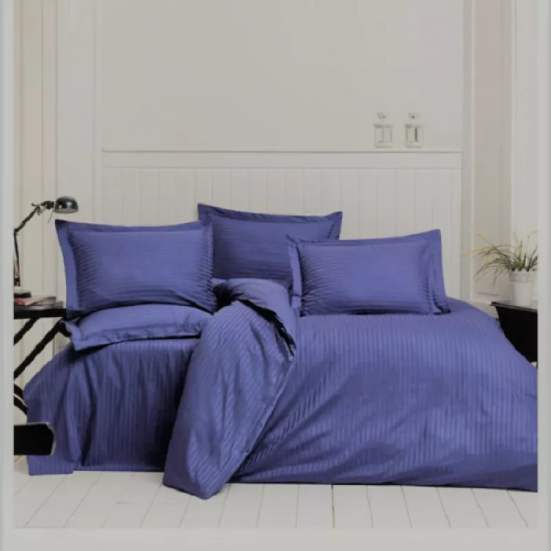 Lenjerie de pat Cottony SLPSL SATIN STRIPE SAHARA, 2 persoane Euro, Satin de Lux, Albastru