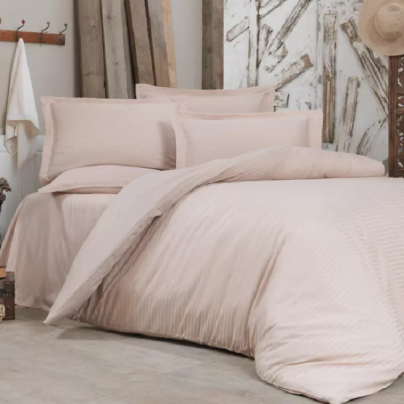 Lenjerie de pat Cottony SLPSL SATIN STRIPE VANILLA, 2 persoane Euro, Satin de Lux, Vanilie