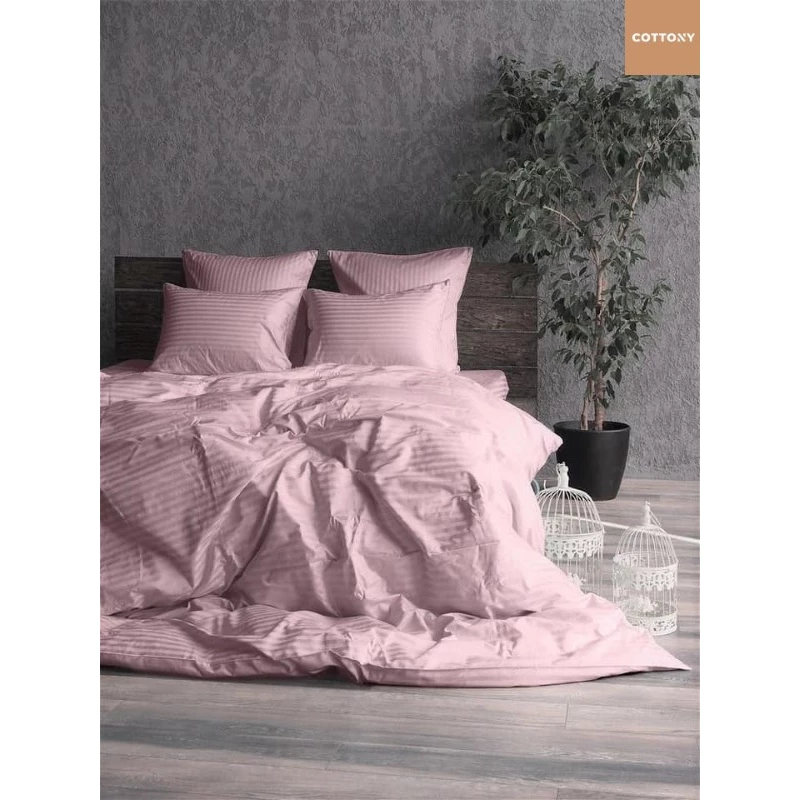 Lenjerie de pat Cottony SLPSL STRIPE SATIN PUDRA (240), 2 persoane Euro, Satin de Lux, Pudra