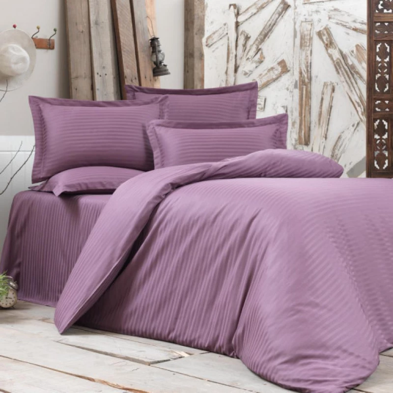 Постельное белье (комплект) Cottony SLPSL Stripe Сатин, Двуспальный Евро, Сатин Lux, Светло-фиолетовый