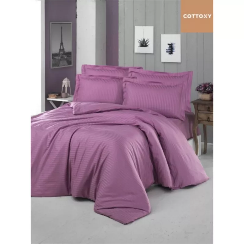 Lenjerie de pat Cottony SLPP LILA STRIPE, 2 persoane Euro, Satin de Lux, Violet